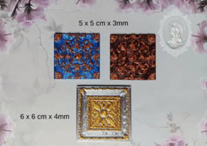 Tuotekuva josta näkee laattojen mallit ja koot.